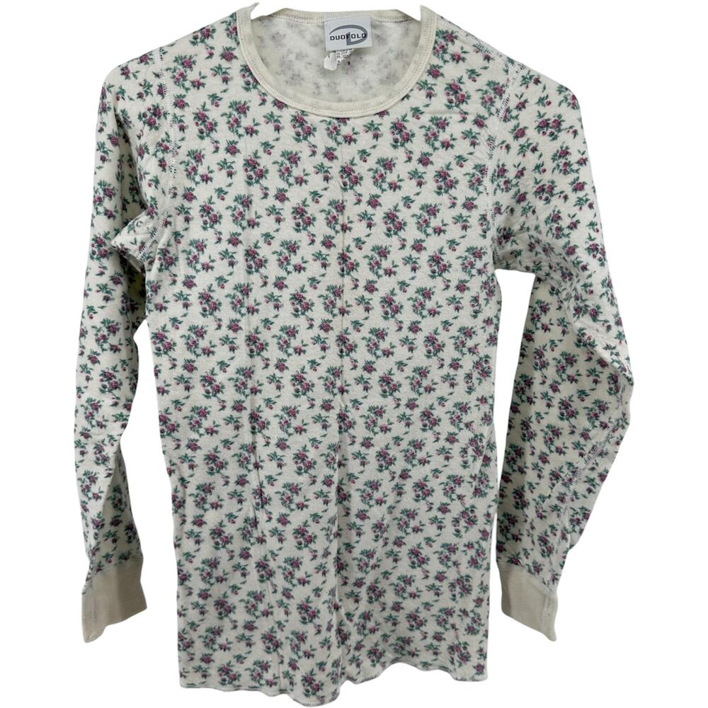 Vintage Duofold Base Layer Set Wool Floral Thermal Long Sleeve Jogger Crewneck S